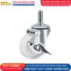 Bánh xe nhựa PP trắng không bi càng thép cọc ren tải nhẹ ROX-001-PP-WT-S